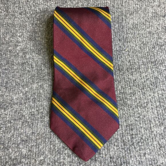POLO RALPH LAUREN Men’s Repp Silk Tie Burgundy/Blue/Gold/Green Striped 🇮🇹 Made - Picture 1 of 4